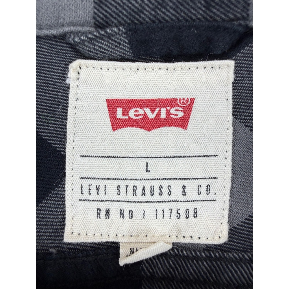 Levi's Plaid Button Down Shirt Mens Large Grey Black Flannel Long Sleeve - Picture 2 of 6